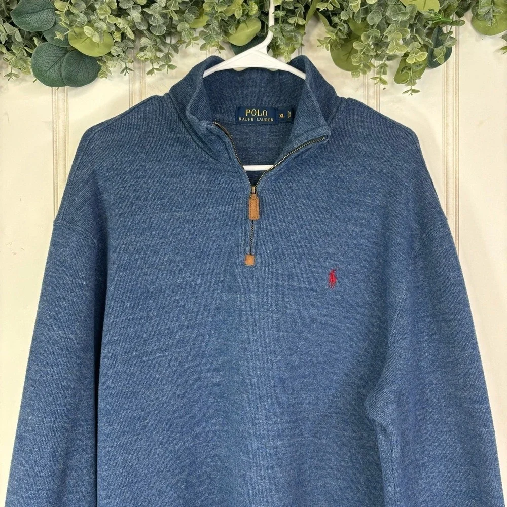 Polo Ralph Lauren Quarter Zip Pullover Sweater Mens XL Blue Preppy Old Money
